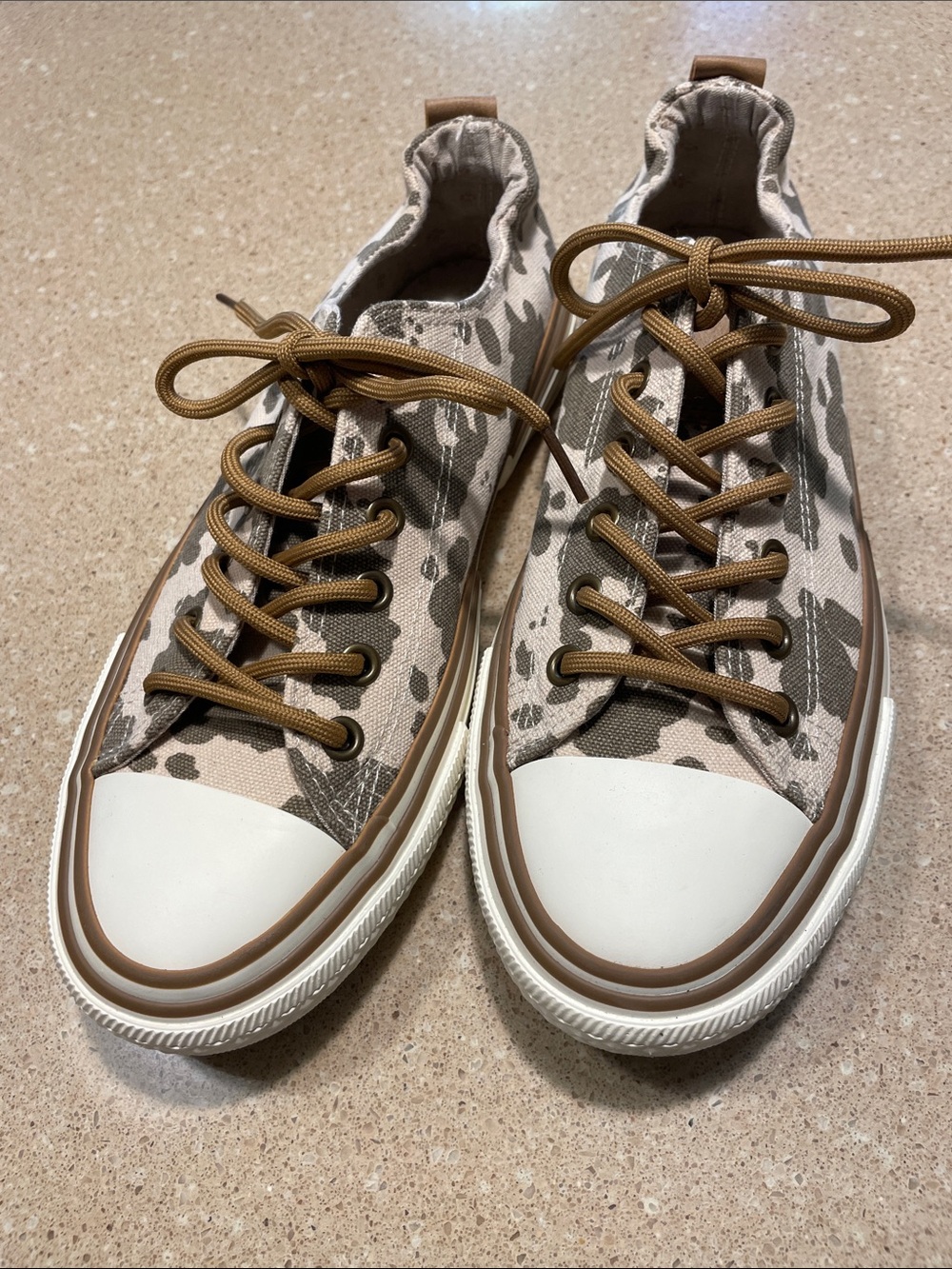 Very G Beige Camo Canvas Sneakers with Brown Accents